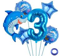 Liitata 3. Juego de globos de tiburón para fiesta de cumpleaños, diseño de tiburón, color azul, número 3, globo grande para niños, cumpleaños, fiesta temática