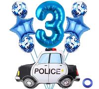 Liitata 3. Juego de Globos Decorativos para Fiesta de Cumpleaños de Policía, Color Azul, Número 3, Globos Grandes para Niños, Celebraciones y Temáticas