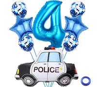 Liitata 4. Juego de globos decorativos para fiesta de cumpleaños de policía, color azul, 4 globos de papel de aluminio, para niños, cumpleaños, fiestas, fiestas temáticas