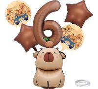 Liitata 6. Capybara Cumpleaños Fiesta Decoración Kapibara Globo Set Café Número 6 Grandes Globos para Niños y Niñas