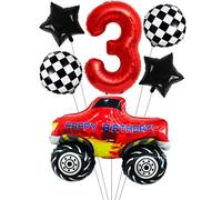 Liitata Juego de globos de carreras para coche de carreras, 3 globos de cumpleaños, color rojo, gran coche de carreras, globos de destino, globo, estrella, para niños, cumpleaños, fiestas temáticas