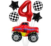 Liitata Juego de globos de carreras para coche de carreras, 4 globos de cumpleaños, color rojo, gran coche de carreras, globos de destino, globo, estrella, para niños, cumpleaños, fiestas temáticas