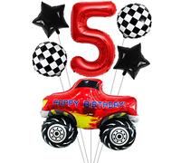 Liitata Juego de globos de carreras para coche de carreras 5 niños cumpleaños decoración número 5 globos rojos grandes coches carreras globos bandera estrella para jóvenes cumpleaños fiesta temática
