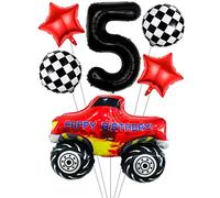 Liitata Juego de globos de carreras para coche de carreras 5 niños cumpleaños decoración número 5 globos de aluminio negro grande coche carreras globos bandera estrella niño cumpleaños fiesta temática