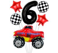 Liitata Juego de globos de carreras para coche de carreras, 6 globos de cumpleaños, color negro, gran coche de carreras, globos de destino, globo, estrella, para niños, cumpleaños, fiestas temáticas