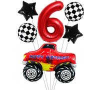 Liitata Juego de globos de carreras para coche de carreras, 6 globos de cumpleaños, color rojo, gran coche de carreras, globos de destino, globo, estrella, para niños, cumpleaños, fiestas temáticas