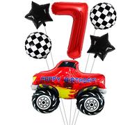 Liitata Juego de globos de carreras para coche de carreras 7 niños cumpleaños decoración número 7 globos rojos grandes coches de carreras, globos de destino para niños, cumpleaños, fiestas temáticas