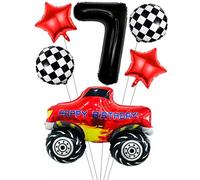 Liitata Juego de globos de carreras para coche de carreras 7 niños cumpleaños decoración número 7 globos aluminio negro grande coche de carreras globos bandera estrella niño cumpleaños fiesta temática
