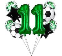 Liitata Juego de globos de fútbol para 11 cumpleaños, decoración de número 11 color verde balón fútbol decorativo estrella negro confeti globos para niños jóvenes cumpleaños fiestas fútbol decoración