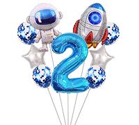 Liitata Juego de globos espaciales para 2. Globos decorativos para cumpleaños infantiles, color azul, grande, astronauta, cohetes, globos, estrella, globos de confeti, globos para niños, cumpleaños,