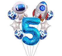 Liitata Juego de globos espaciales para 5º cumpleaños para niños, decoración con número 5, globos de papel de aluminio, color azul, grande, astronauta, cohetes, globos de estrella, globos de confeti,