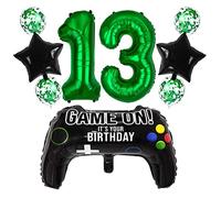 Liitata Videojuego de 13 cumpleaños decorativo para niños jugadores cumpleaños fiesta decoración número 13 globos aluminio color verde gran controlador juego globo estrella para niño cumpleaños fiesta
