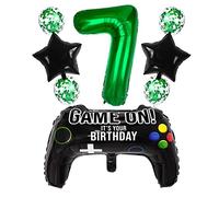 Liitata Videojuego de 7 cumpleaños decorativo para niños, jugadores, cumpleaños, fiestas, 7 globos de aluminio, color verde, gran controladores de juego globo estrella para niños cumpleaños temática