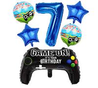 Liitata Videojuego de 7 cumpleaños decorativo para niños, jugadores, cumpleaños, fiestas, 7 globos de aluminio, azul, gran control, globo, estrella, globo para niños cumpleaños fiesta temática