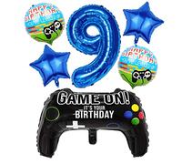 Liitata Videojuego de 9º cumpleaños, decoración para niños, jugadores, cumpleaños, fiestas, número 9 de aluminio, azul, gran controlador de juegos, globo estrella niños cumpleaños, fiesta temática