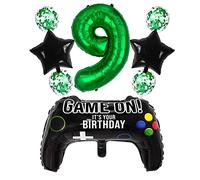 Liitata Videojuego de 9 cumpleaños, globos aluminio verde, controladores juego para niños, fiesta temática