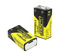 LiitoKala Baterías de Litio Recargables de 9V, 1100mAh Pila 9v Recargables de Alta Capacidad con Indicador LED para Detectores de Humo, Guitarras Eléctricas, Micrófonos, Walkie-talkies, 2 Unidades