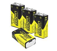 LiitoKala Baterías de Litio Recargables de 9V, 1100mAh Pila 9v Recargables de Alta Capacidad con Indicador LED para Detectores de Humo, Guitarras Eléctricas, Micrófonos, Walkie-talkies, 4 Unidades