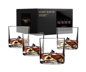 LIITON Exclusivo vasos de whisky Everest, 4 piezas, de cristal, vasos de cristal, regalos para hombres para cócteles, ginebra, bourbon, ron, juego de regalo