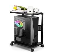 Liitrton Soporte de torre de hierro para computadora, soporte de CPU de 2 niveles con ruedas de bloqueo para oficina y hogar, se adapta a la mayoría de PC (hierro-negro)