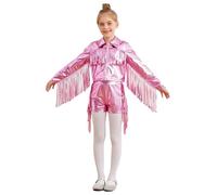 LiiYii Chicas Chándales Danza Jazz Hip Hop Conjunto De Deporte Baile Calle Con Flecos Manteles Chaqueta Deportiva Pantalones Cortos Ropa Correr Gimnasia, rosa, 13-14 Años