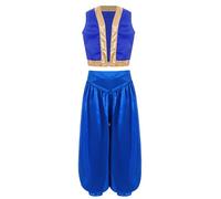 LiiYii Conjunto De Disfraz De Príncipe Árabe Oriental Para Niño, Incluye Chaleco Y Pantalón Saruel, Traje De Carnaval De Jeque Árabe, Juego De Rol, azul, 9-10 Años