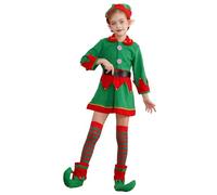 LiiYii - Conjunto de trajes de duende navideños para niñas de lujo para ayudante de Papá Noel Cosplay de elfo de Navidad verde 9-10 años