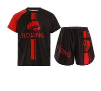 LiiYii Conjunto Muay Thai Camiseta Pantalones cortos de Boxeo MMA Kickboxing Entrenamiento Luchas Artes Marciales Rendimiento 5-16 Años, rojo, 7-8 Años