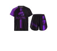 LiiYii Conjunto Muay Thai Camiseta Pantalones cortos de Boxeo MMA Kickboxing Traje Entrenamiento Combates Ejercicio Grappling Carrera y Artes Marciales 5-16 Años, Morado A., 13-14 Años