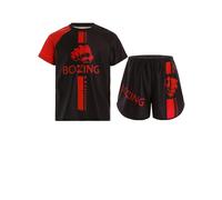 LiiYii Conjunto Muay Thai Camiseta Pantalones cortos de Boxeo MMA Kickboxing Traje Entrenamiento Combates Ejercicio Grappling Carrera y Artes Marciales 5-16 Años, Rojo A., 5-6 Años