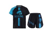 LiiYii Conjunto Muay Thai Camiseta Pantalones cortos de Boxeo MMA Kickboxing Traje Entrenamiento Combates Ejercicio Grappling Carrera y Artes Marciales 5-16 Años, Azul claro A, 5-6 Años
