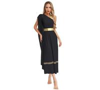 LiiYii - Disfraz de diosa romana griega toga para mujer, vestido de divinidad Athena olímpico, traje de Dios, griego, romano, reina egipcia, carnaval, Halloween, Navidad, negro, XL