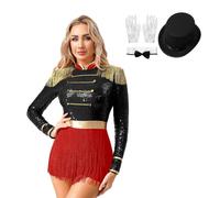LiiYii - Disfraz de Ringmaster directora circo Uniforme de guardia con mantel de lentejuelas Bodysuit Leotard Disfraz Carnaval Halloween negro XL