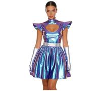 LiiYii - Disfraz para mujer de Astronauta Space Girl (disfraz extranjero espacial Wetlook, fiesta, danza moderna, jazz, carnaval, fiesta, Dhalloween, azul M