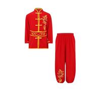LiiYii Traje Tradicional Chino de Artes Marciales para Niños, Conjuntos de Estudiante, Tai Chi, Wushu, Uniformes de Kung Fu para Niñas y Niños de 3 a 16 Años, rojo, 5-6 Años