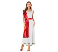 LiiYii - Vestido de diosa para mujer Athena mitología romana, vestido de Grecia antiguo, disfraz de fiesta de Halloween, juego de rol de noche temática blanco rojo XL