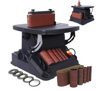 Lijadora combinada 2 en 1 con husillo oscilante vertical y lijadora de banda, lijadora de bobina para carpintería con 5 mangas de lijado, mesa inclinable a 45°, para contornos y curvas