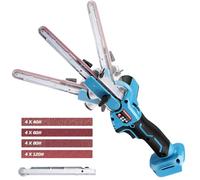 Lijadora de banda inalámbrica compatible con batería Makita de 18 V, lijadora de detalles sin escobillas con 6 velocidades, brazos de lijado de 3/8 pulgadas y 1/2 pulgadas y 16 correas de lijado (40