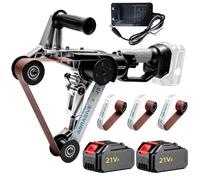 Lijadora de banda para tuberías inalámbrica, con 2 baterías de 21V | con bandas abrasivas grano 80/100/120, compatible con baterías Makita 18V, 3 velocidades, para bandas abrasivas de 760 mm