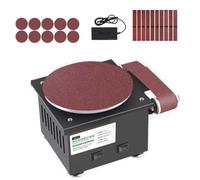 Lijadora de banda y disco de banco para metal, lijadora de rodillo abrasivo sobremesa con base de fundición, amoladora giratoria 20/40mm y lijadora de disco 150mm para lijado de madera en taller(15)