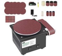 Lijadora de banda y disco de banco para metal, lijadora de rodillo abrasivo sobremesa con base de fundición, amoladora giratoria 20/40mm y lijadora de disco 150mm para lijado de madera en taller(19)