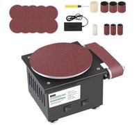 Lijadora de banda y disco de banco para metal, lijadora de rodillo abrasivo sobremesa con base de fundición, amoladora giratoria 20/40mm y lijadora de disco 150mm para lijado de madera en taller(17)