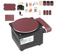 Lijadora de banda y disco de banco para metal, lijadora de rodillo abrasivo sobremesa con base de fundición, amoladora giratoria 20/40mm y lijadora de disco 150mm para lijado de madera en taller(23)