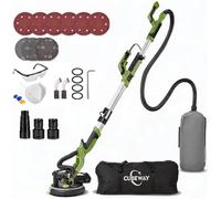 Lijadora de cartón yeso, lijadora de pared de 750 W con sistema de vacío automático y jirafa lijadora de diámetro de 214 mm, incluye bolsa de extracción, luz LED, caja de cambios de 7 velocidades