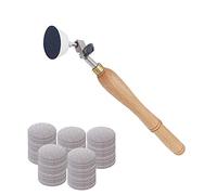 Lijadora de cuencos, herramienta de lijado para carpintería, con almohadilla de poliuretano de lijado de gancho y bucle de 2 pulgadas y mango de madera dura de 11.8 pulgadas de largo, total 50 discos