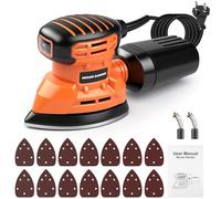 Lijadora delta, lijadora triangular de 150 W con aspiración de polvo, 13 000 rpm Lijadora multifunción con 14 hojas de lija de 150 mm x 100 mm, ideal para lijar madera y eliminar óxido y pintura