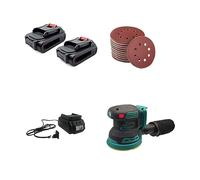 Lijadora eléctrica sin escobillas de 125mm, amoladora de madera Orbital aleatoria, pulidora, lijadora, 3 velocidades,Bajo nivel de ruido(2pcs battery 2000mAh)