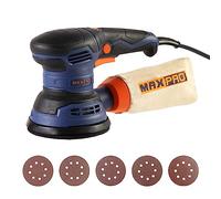 Lijadora excéntrica MAXPRO,350 W Lijadora Orbital a velocidad con 6 velocidades variables, 5 bandejas de lijado, diámetro de 125 mm, eliminación de polvo y pulido, lijado de madera