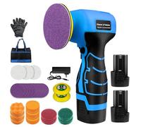 Lijadora inalámbrica, lijadora de palma de 3 pulgadas con 2 baterías de 16.8 V 3.0 Ah, mini pulidora de 3500 rpm, herramienta de lijadora de 30 accesorios para lijar/pulir/encerar/limpiar