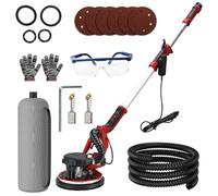 Lijadora jirafa, 800w lijadora placo con aspiradora,Lijadora de pared y techo Tubería de succión para placas de yeso, 225MM Discos de molienda, Iluminación LED y mango telescópico (rojo)